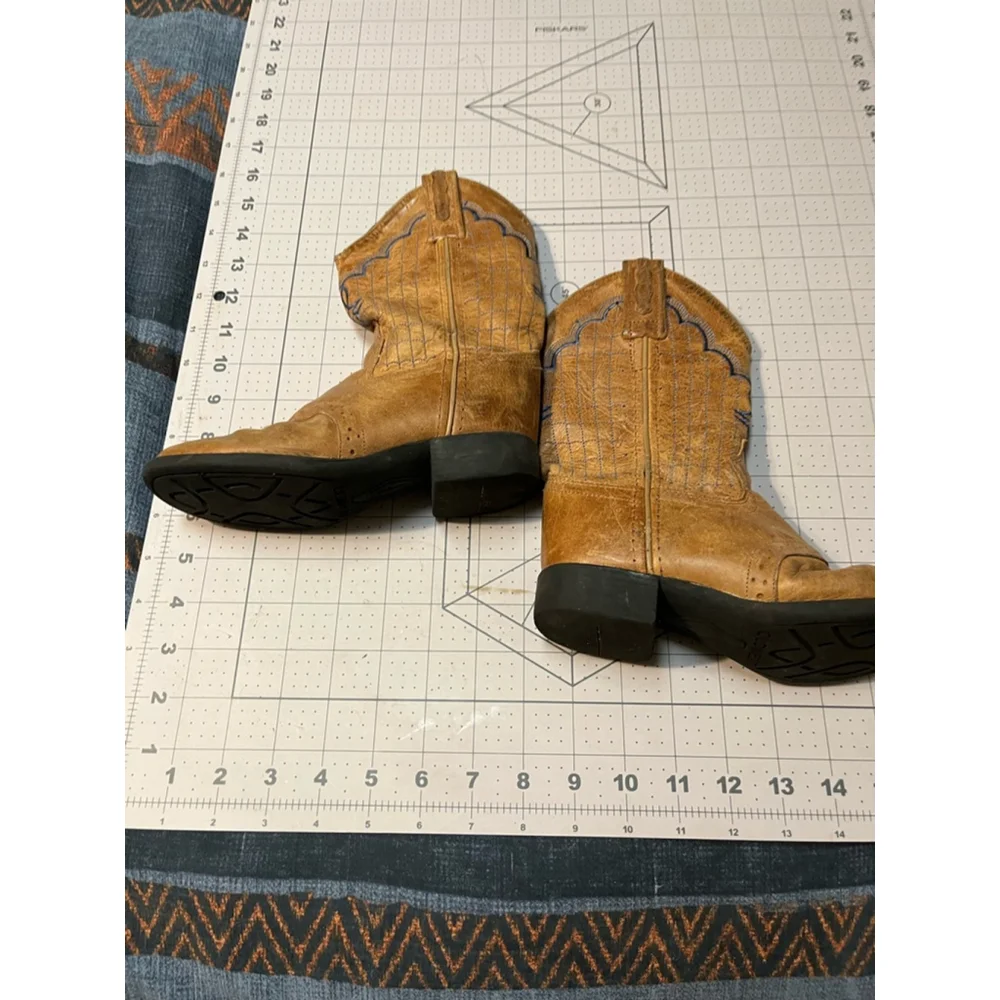 Kids Leather Cowboy Boots Size 11 Brown Blue